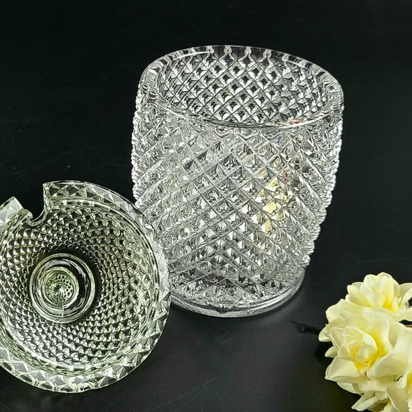 Dining Vintage Kitchen Glass Dish With Liddiamond Pattern Beautiful